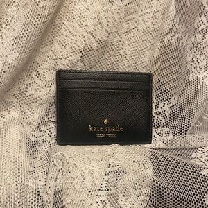 Kate Spade Black Card Wallet with Gold Accents